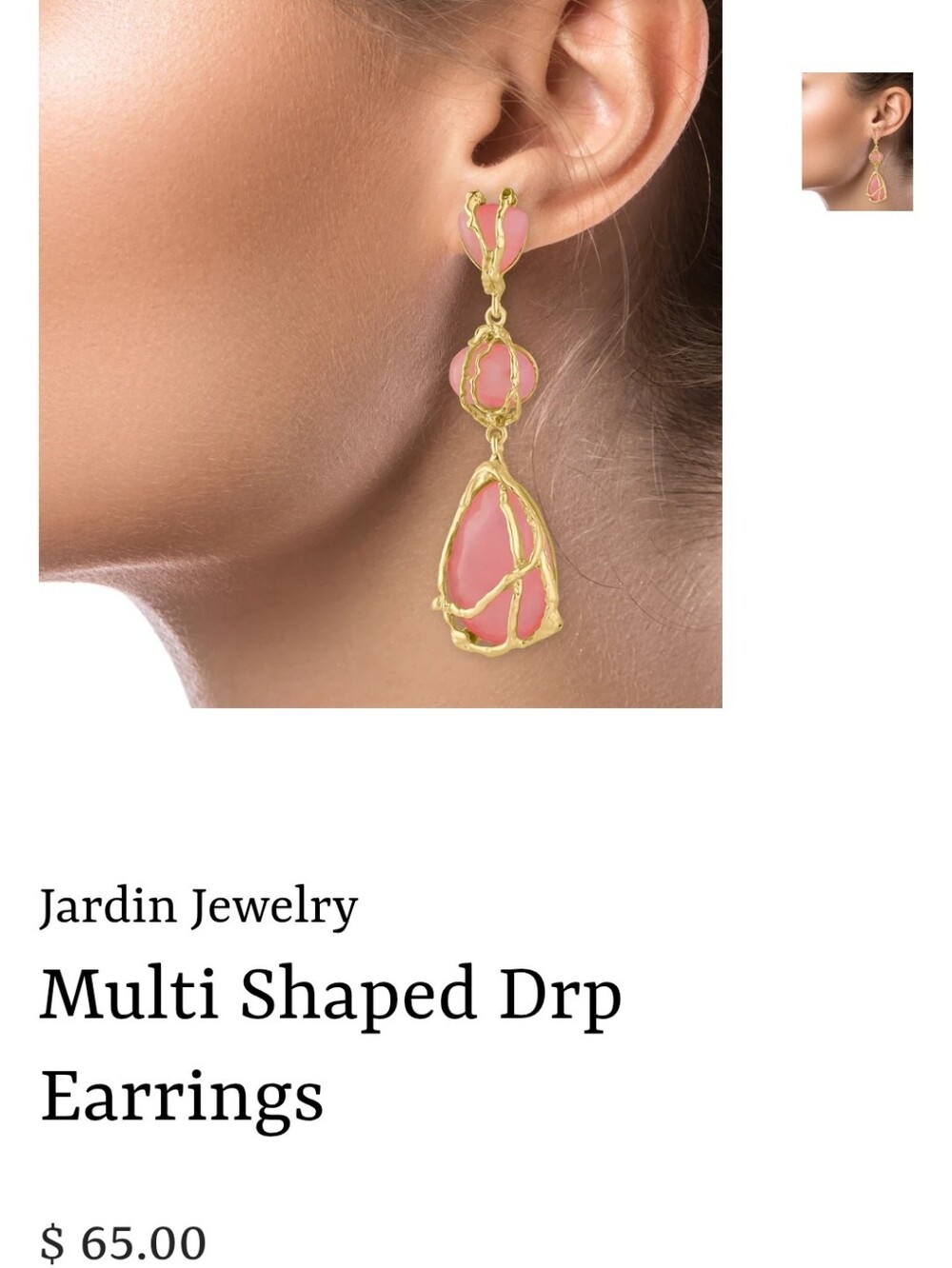 Jardin Multi-shaped Pink Quartz Drop Earrings In 14k Gold Over Brass